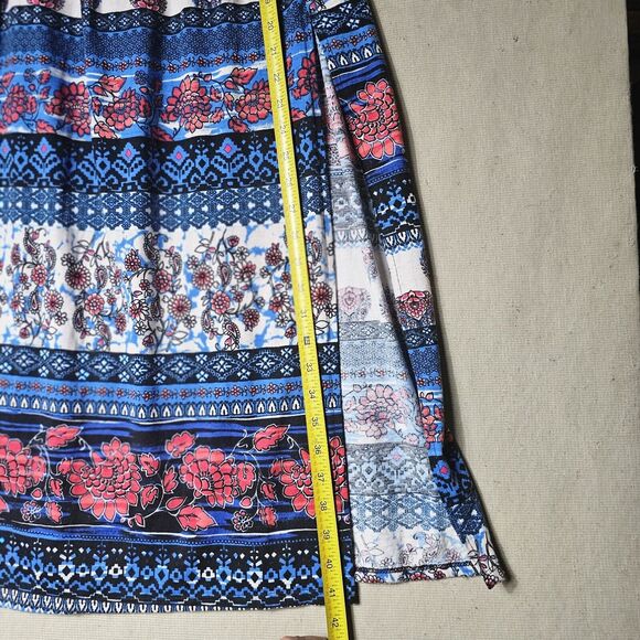 Joe B Soft Maxi Skirt Women's Size Large Double Slit White Blue Floral Cute Chic - Picture 6 of 8